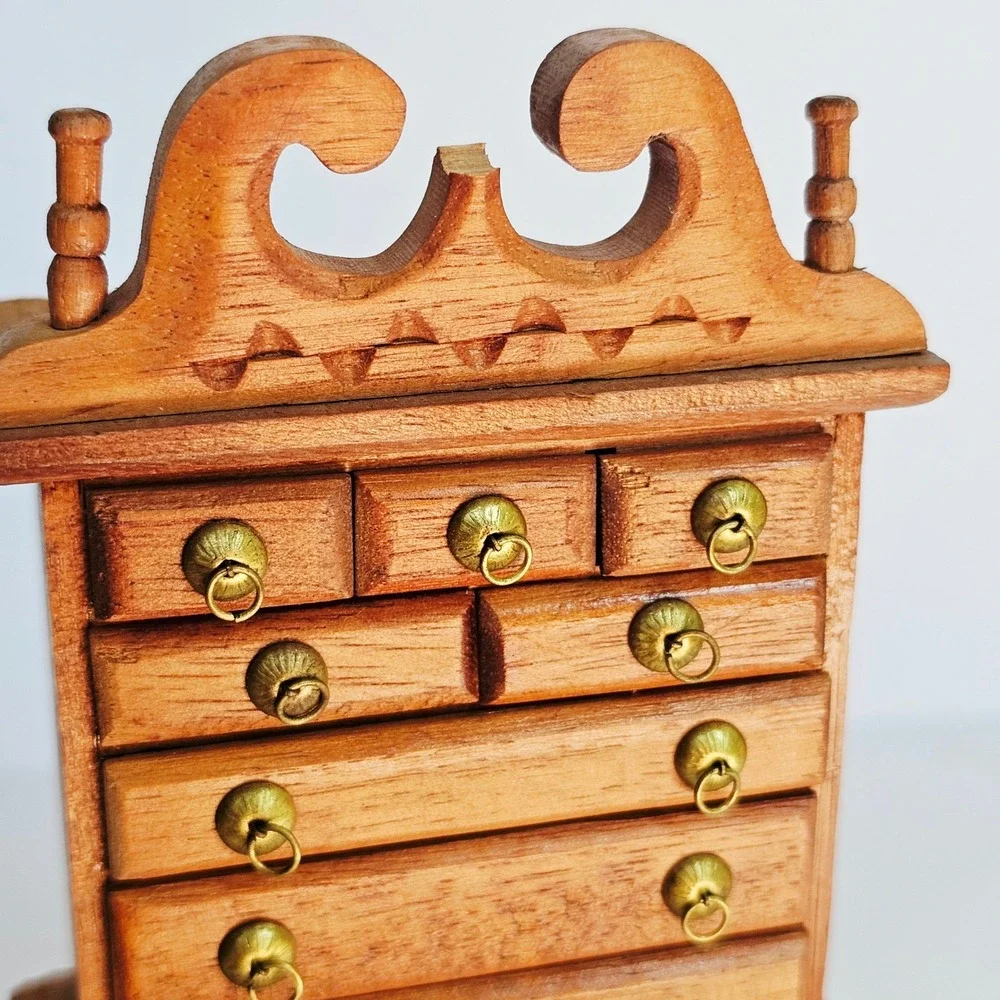 Vtg Wood Dollhouse Furniture Set Highboy Dresser Rocker Basinet Miniature Decor